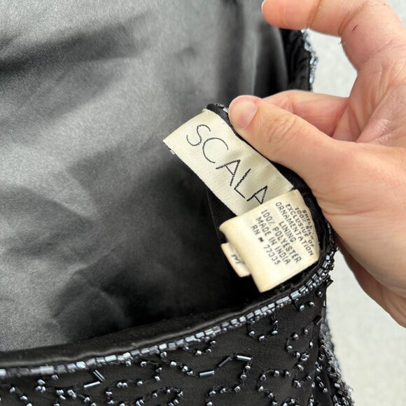 Scala Womens VTG Silk Gown Dress Size M Black Beaded High Neck Elegant Formal - Picture 11 of 16